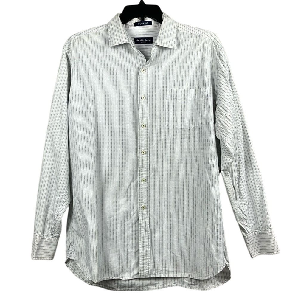 Austin Reed Long Sleeve Button Up Shirt English Fit Mens Size XL White Striped